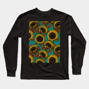 Sunflowers on turquoise Long Sleeve T-Shirt